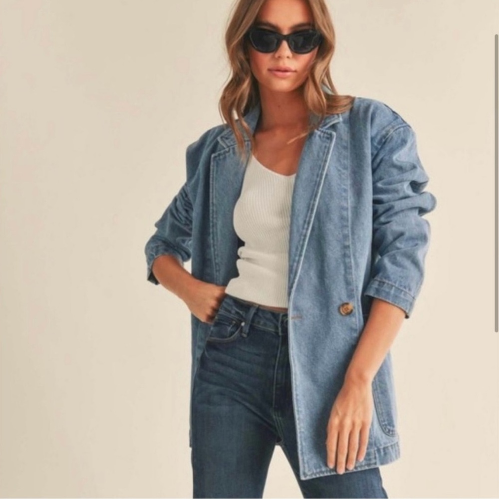 Miou Muse Oversized Asymmetrical Denim Blazer